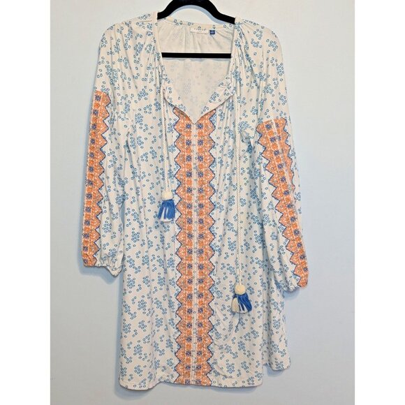 Cabana Life Womens L Colorful Peasant Cover Up Dress Resort Swim Blue Orange - Picture 1 of 10